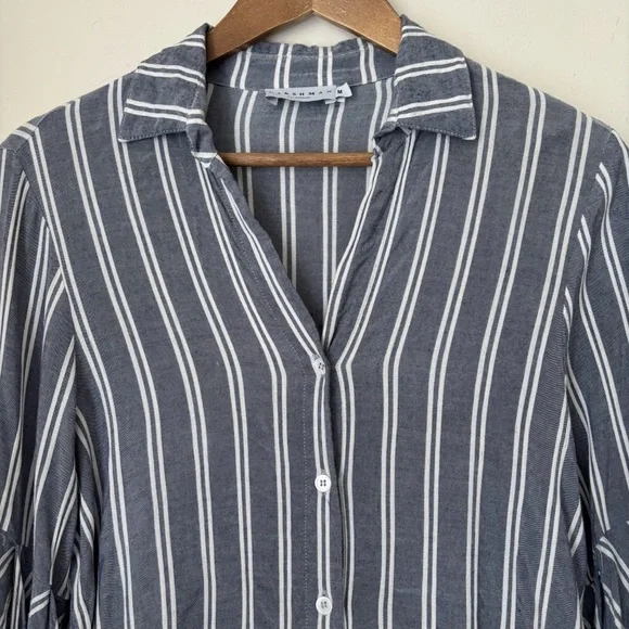 HARSHMAN Violetta Tie Sleeve Button Front Shirt Medium Gray - Picture 3 of 8